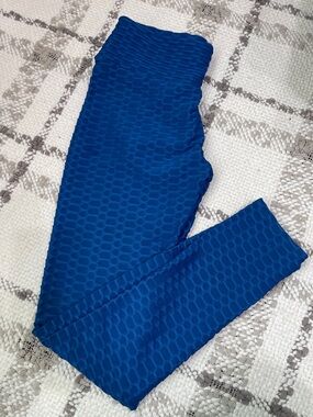 Textured High-Waist Active Leggings - Royal Blue